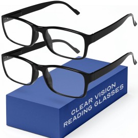 Gaoye +1.5 2-Pack of Reading Glasses - Blue-Light Filter, UV Protection - Readers with Rectangle Frames