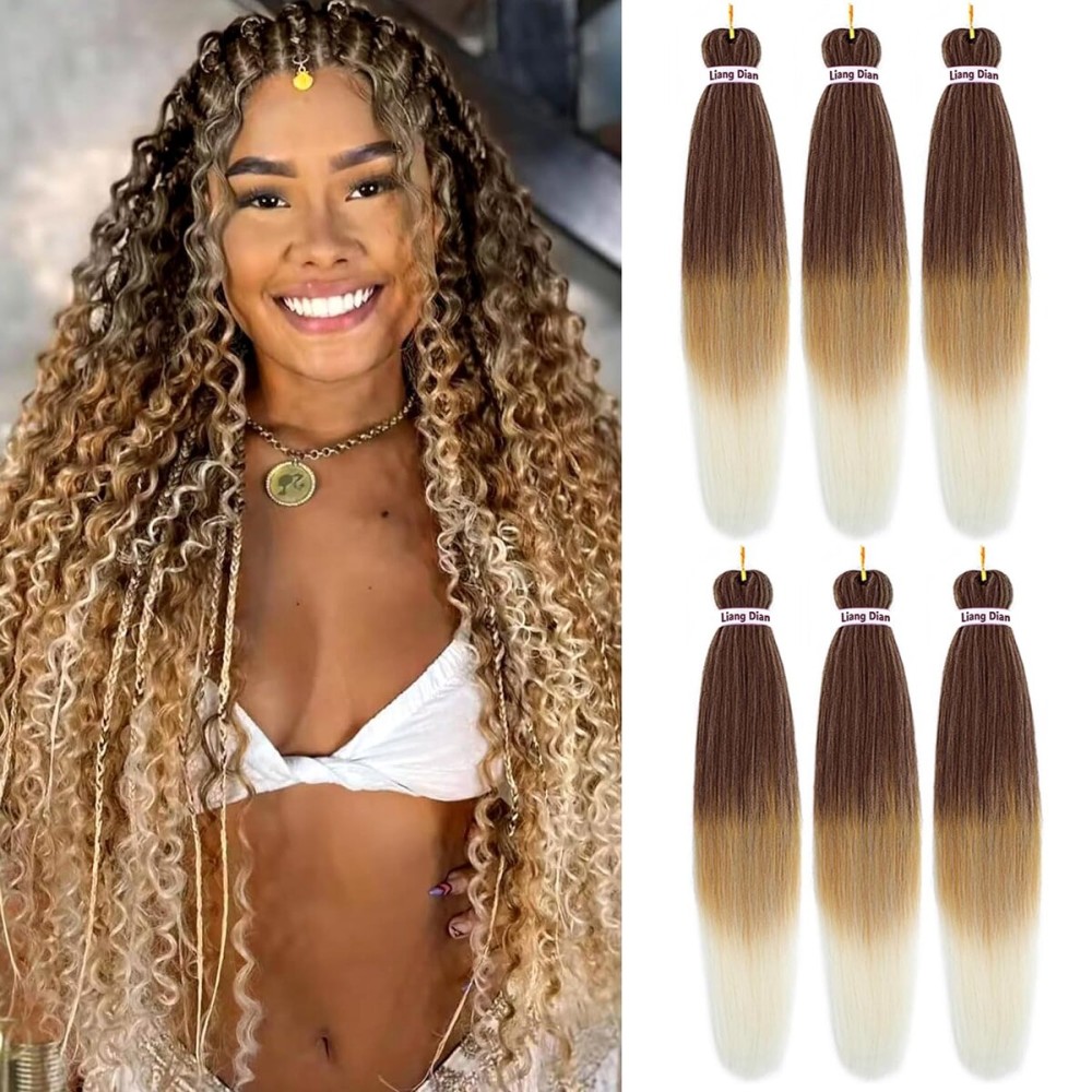 Liang Dian Pre-Stretched Braiding Hair 22 Inch 6 packs Hot Water Setting Synthetic Hair Crochet Braiding Hair Extension(4/27/613)