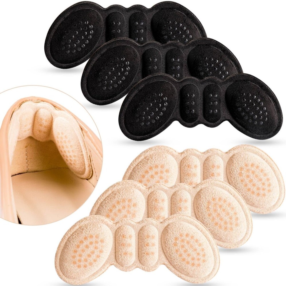 6 Pairs Heel Pads Women for Loose Shoes, Heel Grips Make Shoes Fit That are Too Big for Men, Heel Cushions Shoe Filler for Heel Pain Relief, Blisters (Black+Beige)