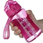 OLDLEY 12oz Kids Motivational Water Bottle with Silicone Straw, Leak-Proof Tritan BPA-Free, Reusable for School Girls & Boys, Eggplant