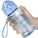 OLDLEY 12oz Kids Motivational Water Bottle With Silicone Straw, Leak-Proof Tritan BPA-Free, Reusable for School Girls & Boys, Baby Blue