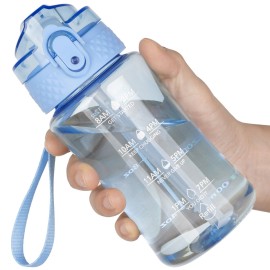OLDLEY 12oz Kids Motivational Water Bottle With Silicone Straw, Leak-Proof Tritan BPA-Free, Reusable for School Girls & Boys, Baby Blue
