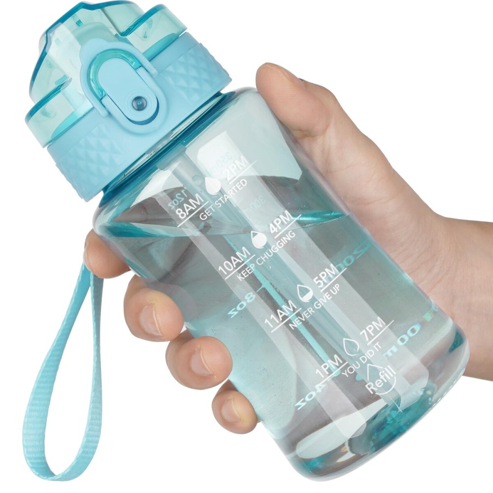 OLDLEY 12oz Kids Water Bottle for School - Motivational With Silicone Straw, Leak-Proof Tritan BPA-Free, Reusable for Girls Boys, Slate Blue