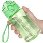 OLDLEY 12oz Kids Motivational Water Bottle for School Girls & Boys, Leak-Proof Tritan BPA-Free, Reusable Bottle with Silicone Straw, Pear