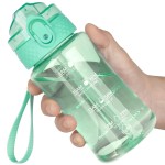 OLDLEY 12oz Kids Water Bottle for school Girls Boys, Motivational Water Bottles With Silicone Straw, Leak-Proof Tritan BPA-Free, Reusable water bottles for kids, Glow Green