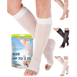 Made in USA - Sheer Compression Socks for Women Circulation 15-20mmHg - Compression Knee High Stockings with Open Toe for Arthritis, Swelling, Lymphedema - White, Small - A111WH1