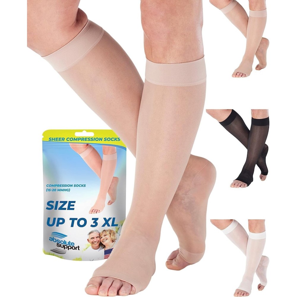 Plus Size Sheer Compression Socks for Women 15-20mmHg - Womens Knee High Support Stockings with Open Toe for Post Surgery Recovery, Swelling, Edema - Nude, 6X-Large - A111NU9