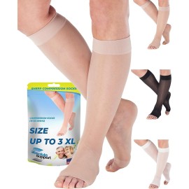 Plus Size Sheer Compression Socks for Women 15-20mmHg - Womens Knee High Support Stockings with Open Toe for Post Surgery Recovery, Swelling, Edema - Nude, 6X-Large - A111NU9