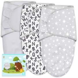 Cute Castle 3-Pack Baby Swaddle Sleep Sacks - Newborn Swaddle Sack - Ergonomic Baby Swaddles Blanket Warp for Boys and Girls - Baby Essentials (0-6 Months - Gray, Letters, Stars)