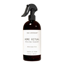 Muse Apothecary Home Ritual Active Odor Eliminator Spray - Furniture Deodorizer Spray & Bathroom Odor Eliminator for Home - Essential Oil Air Freshener - 8oz, Mediterranean Citrus