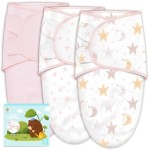 Cute Castle 3-Pack Baby Swaddle Sleep Sacks - Newborn Swaddle Sack - Ergonomic Baby Swaddles Blanket Warp for Boys and Girls - Baby Essentials (0-3 Months - Pink, Moon, Stars)