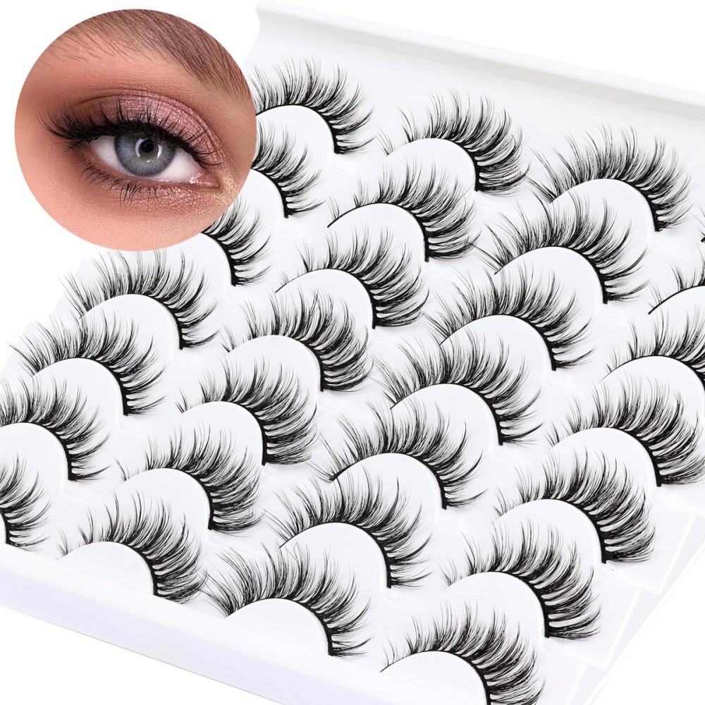 Losha Lashes Wispy False Lashes 14 Pairs Natural Fake Eyelashes Lightweight Soft False Eyelashes Fluffy Faux Mink Lashes Pack (G2-M)