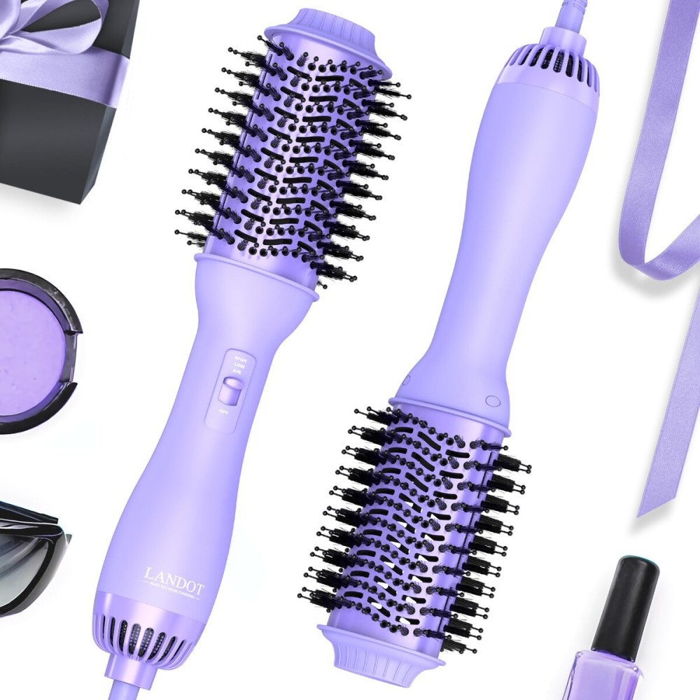 LANDOT 4-in-1 Blow Dryer Brush for Thick & Coarse Hair, Powerful Blowout Brush Styler with 60mm Oval Barrel,Fast Hair Drying & Frizz Control for Salon-Smooth and Manageable Hair at Home