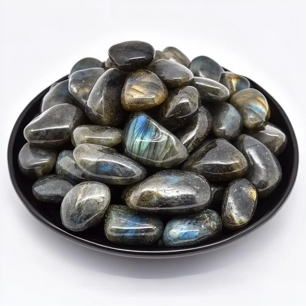 SigMntun Polished Stone Set Labradorite Crystals, Handpicked Tumbled Gemstones Rocks, Pebbles for Reiki, Chakra, Healing, Home Decor 0.6 Inches 7 Ounces
