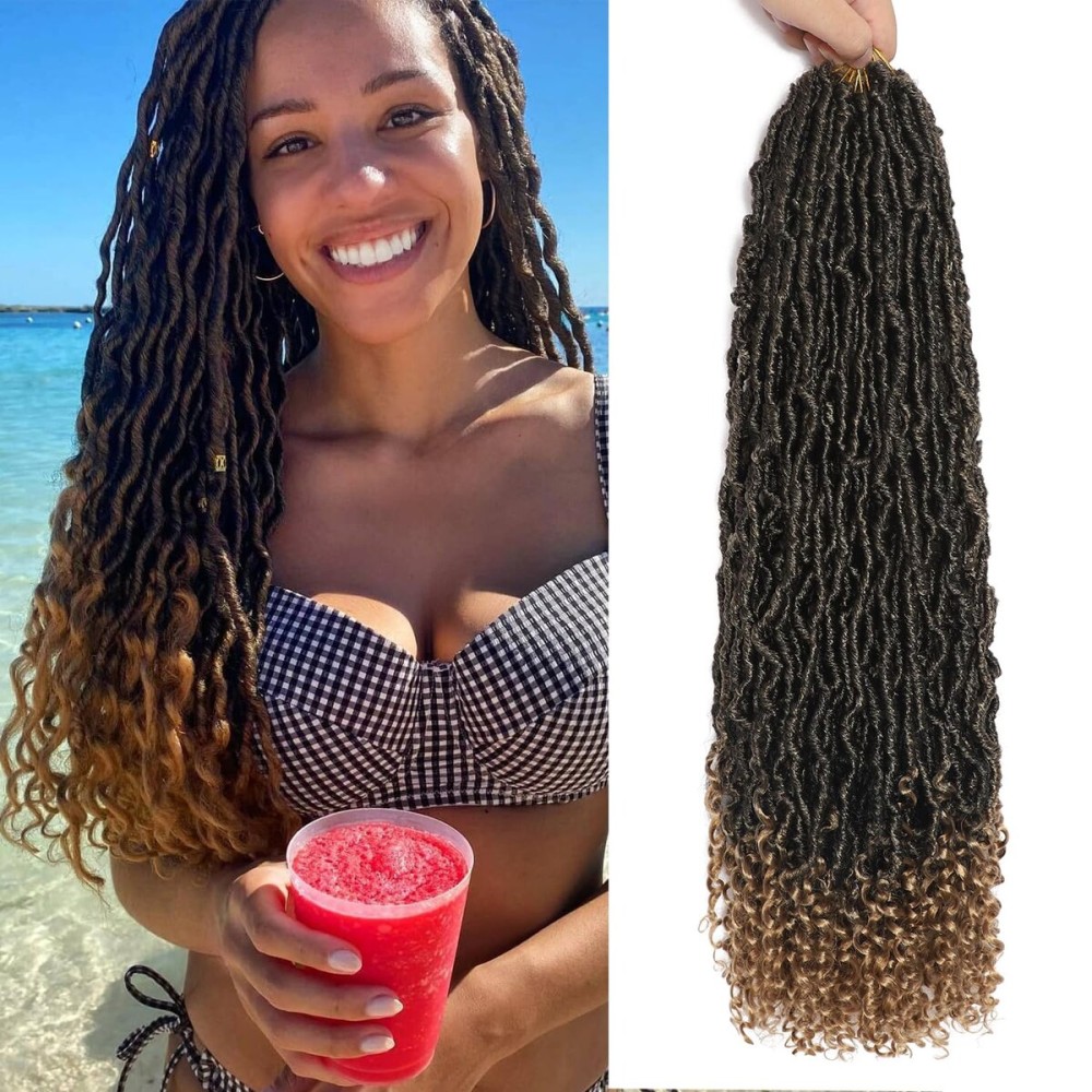 Faux Locs with Curly Ends 14 inch Faux Locs Crochet Hair 7 Packs Soft Locs with Curly Ends 12 Strands Pre looped Crochet Hair Extensions T27