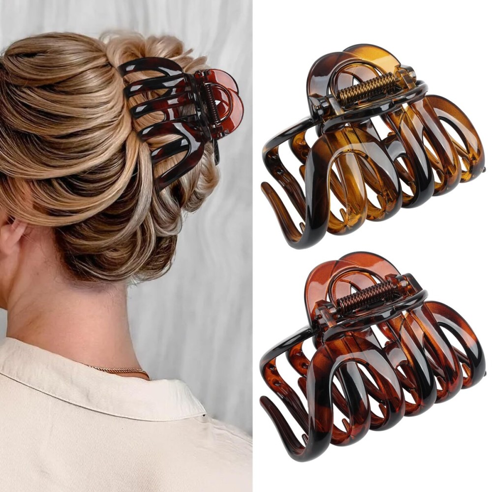 Octopus Hair Claw Clips for Thick Hair 3.6 Large Octopus Claw Clips for Women\'s Long Hair (2 Pcs, Brown&Dark Red)