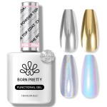 Born Pretty Top Gel for Chrome Nail Powder, 15ml Top Gel for Metallic Gel Nail Polish, Shine Finish and Long Lasting, Soak Off Nail Lamp Gel Nail Art Design