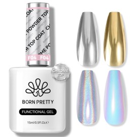 Born Pretty Top Gel for Chrome Nail Powder, 15ml Top Gel for Metallic Gel Nail Polish, Shine Finish and Long Lasting, Soak Off Nail Lamp Gel Nail Art Design