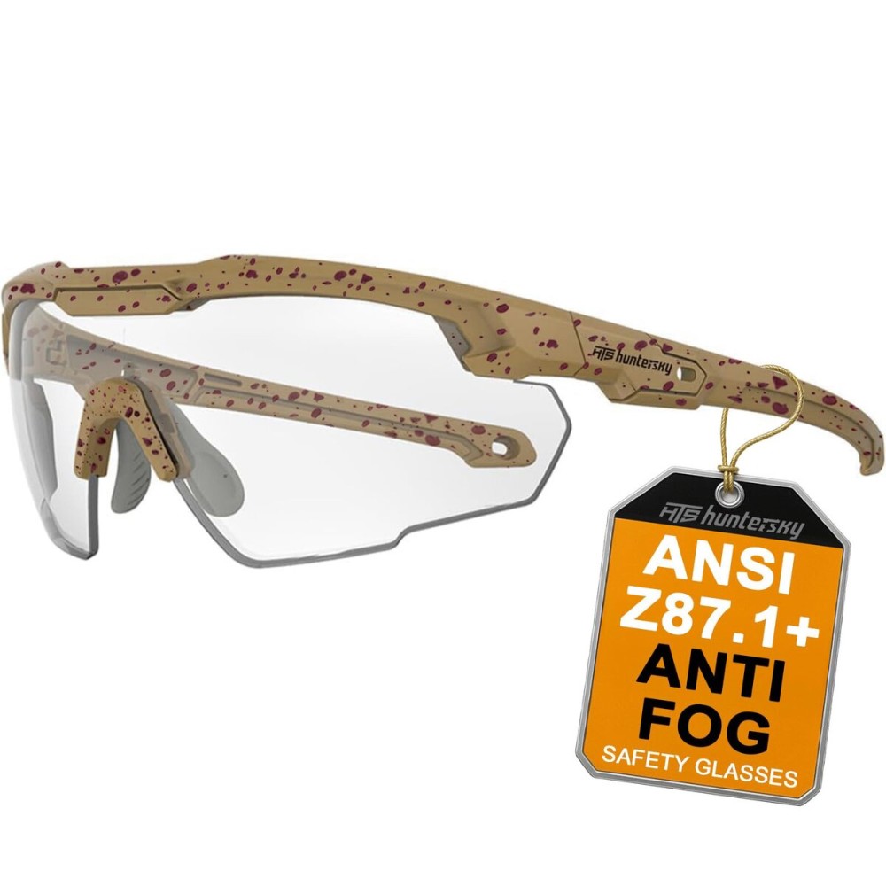 HTS HUNTERSKY S57 Clear Lens Ballistic Tactical Shooting Glasses ANSI Z87+ UV400 Anti-Fog Eyewear for Airsoft Range Security and Outdoor Sports, for Men and Women