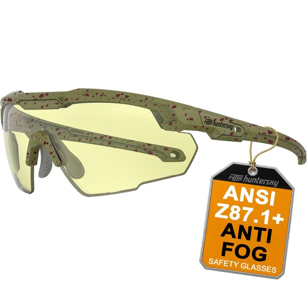 HTS HUNTERSKY S57 Yellow Lens Ballistic Tactical Shooting Glasses ANSI Z87+ UV400 Anti-Fog Eyewear for Airsoft Range Security and Outdoor Sports, for Men and Women