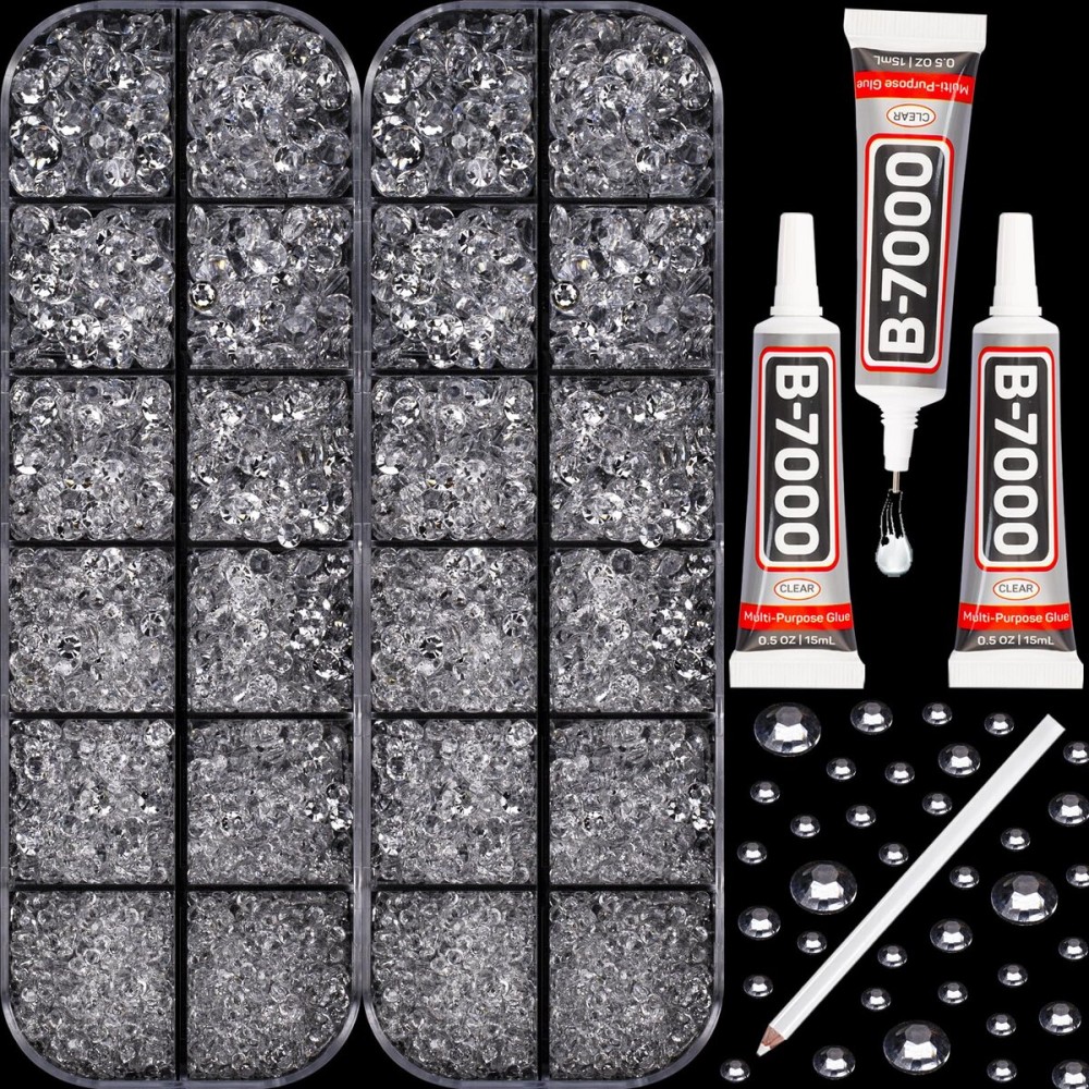 11000Pcs Transparent Clear 2/3/4/5mm Flatback Rhinestones with Glue for Bedazzling Crafting Clothing Clothes Crafts Shoes Nail Art, Resin Flat Back Gems Crystals Diamonds Gemstones Jewels Stones Kit
