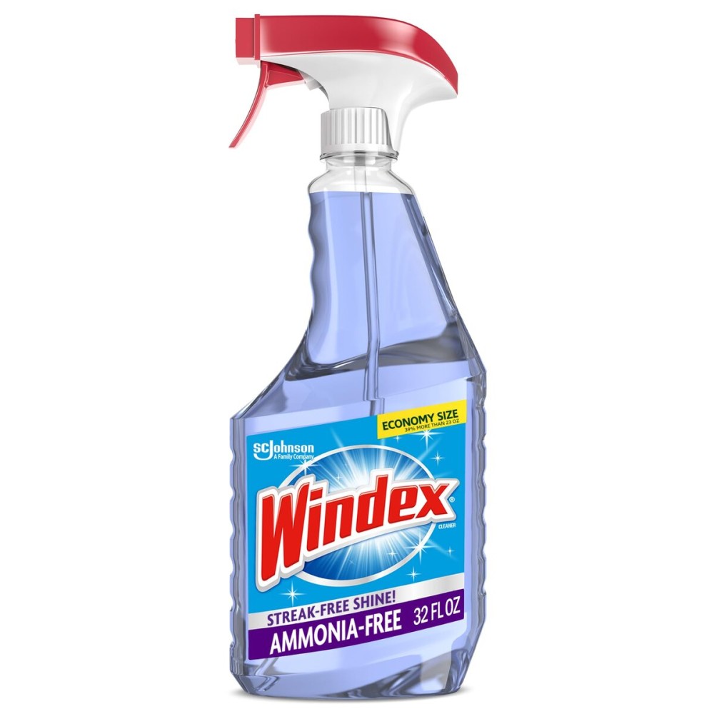Windex Glass and Window Cleaner Spray Bottle, Ammonia Free, Packaging Designed to Prevent Leakage and Breaking, Crystal Rain Scent, 32 Fl Oz