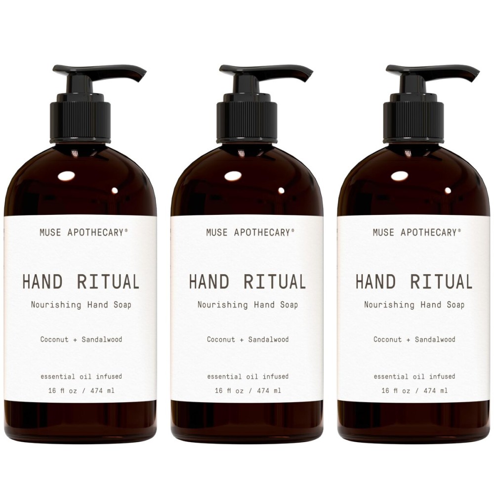 Muse Apothecary Hand Ritual - Aromatic and Nourishing Hand Soap, Infused with Natural Aromatherapy Essential Oils - USDA Certified Biobased - 16 oz, Coconut + Sandalwood, 3 Pack