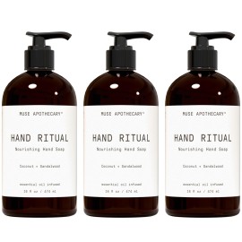 Muse Apothecary Hand Ritual - Aromatic and Nourishing Hand Soap, Infused with Natural Aromatherapy Essential Oils - USDA Certified Biobased - 16 oz, Coconut + Sandalwood, 3 Pack