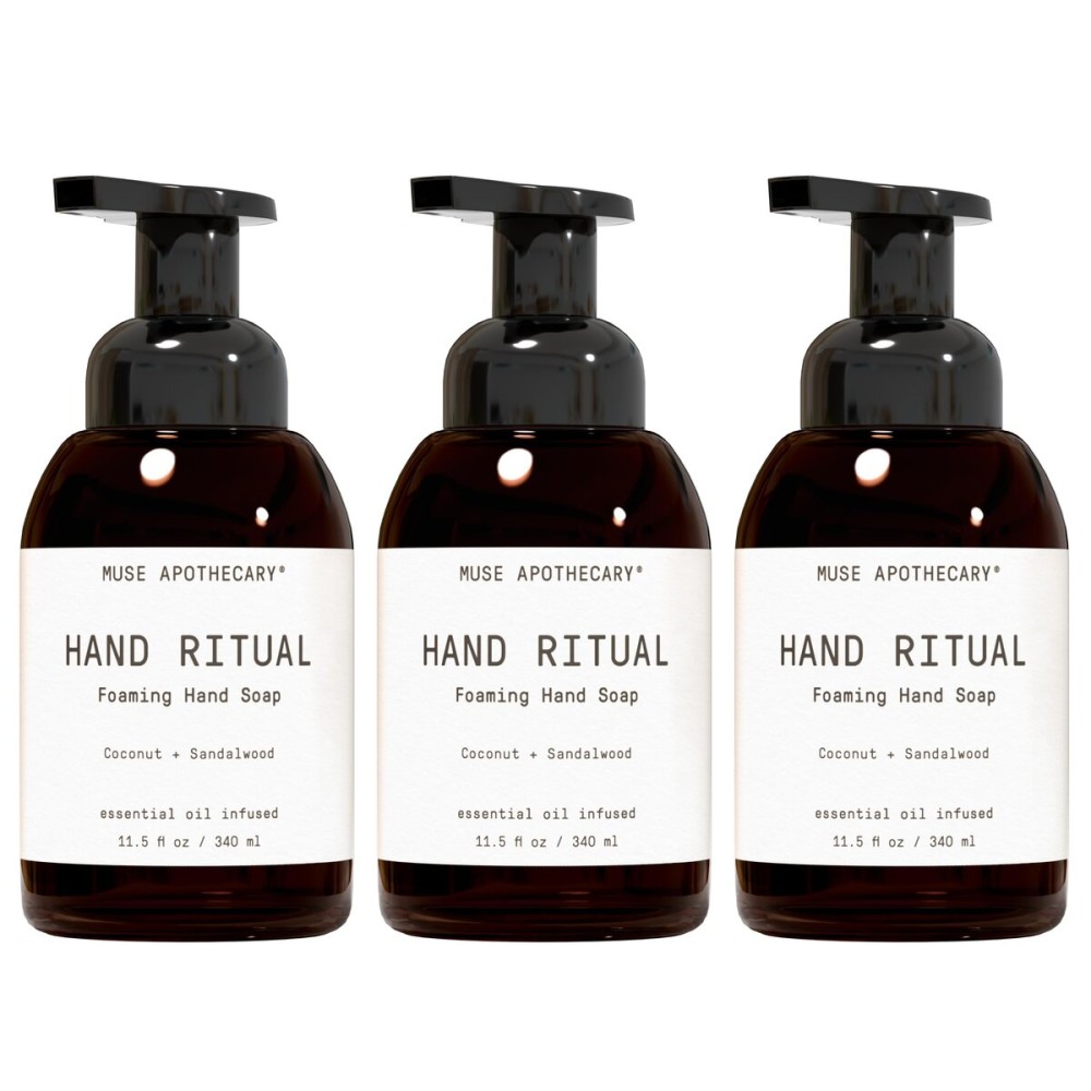 Muse Apothecary Hand Ritual - Aromatic and Nourishing Foaming Hand Soap, Infused with Natural Aromatherapy Essential Oils - USDA Certified Biobased - 11.5 oz, Coconut + Sandalwood, Pack of 3