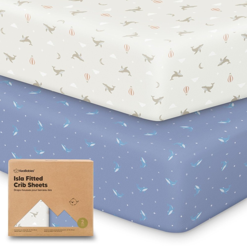 KeaBabies 2-Pack Baby Crib Sheets for Boys, Girls - 52x28 Viscose Derived from Bamboo Toddler Bed Sheets Neutral, Fitted Crib Mattress Cover for Standard Baby Bedding, Soft & Cozy (Marine Muse)