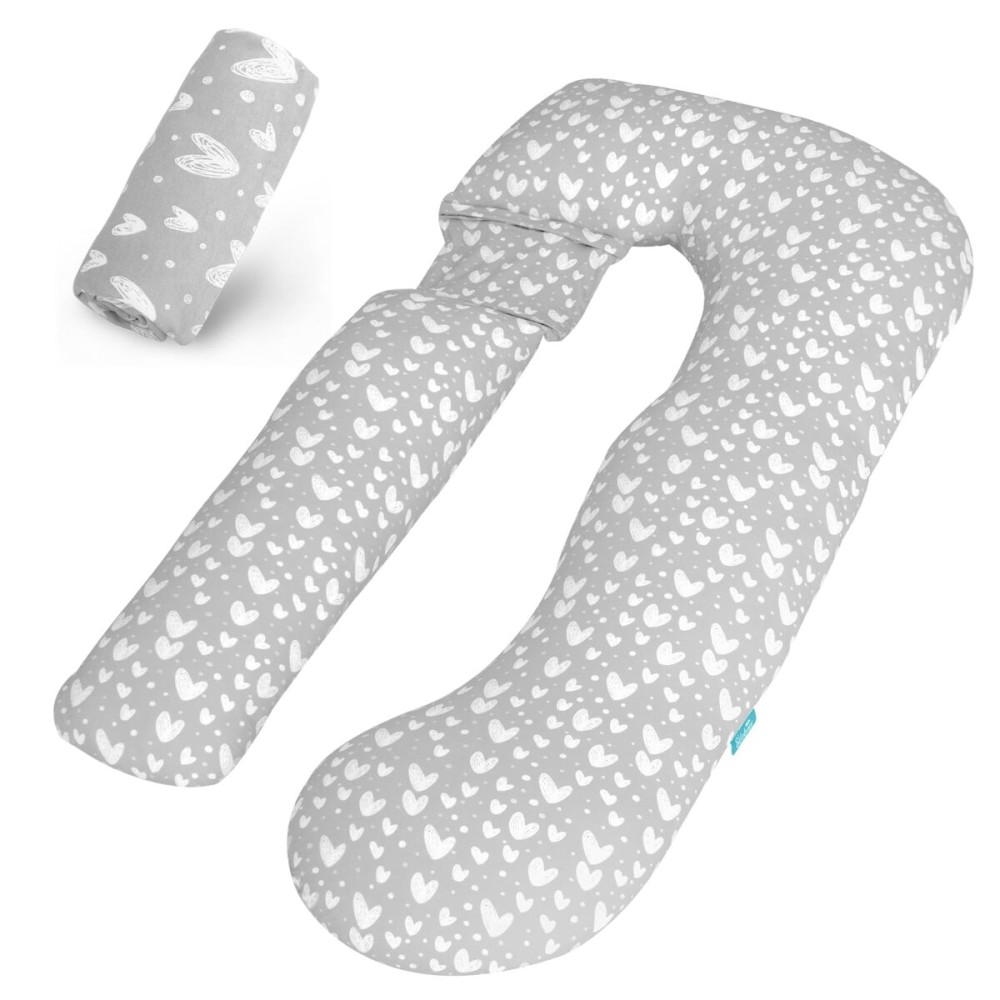 Pregnancy Pillow Cover U-Shaped (ONLY Pillowcase), Super Soft Replacement Cover for Maternity Pillow, Full Body Pregnancy Pillow Case, Universal Fit, Grey Hearts Print