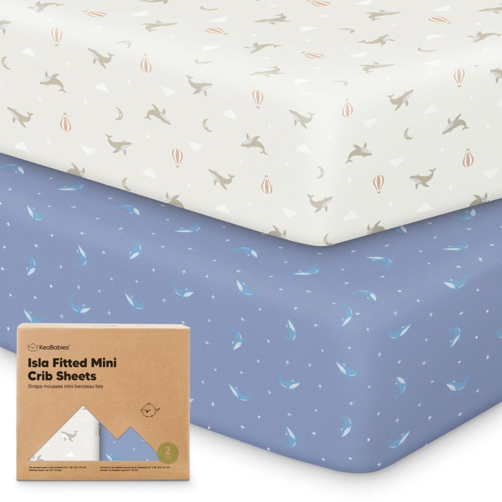 Pack and Play Sheets Fitted - 2-Pack Mini Crib Sheets for Pack N Play Mattress 38x26, Soft & Cozy, Neutral Toddler Playard Bedding, Snug Fitted Mini Baby Crib Mattress Cover Boy, Girl (Marine Muse)