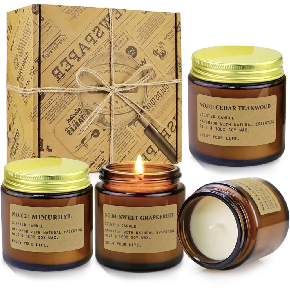4 Pack Candles for Home Scented Candles Clearance, Aromatherapy Candle Gifts for Women, Natural Soy Wax Long Lasting Amber Jar Candles Set, Gifts for Birthday, Valentine\'s, Mother\'s, Anniversary