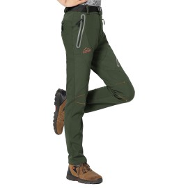 Rdruko Women\'s Hiking Ski Snow Pants Waterproof Insulated Fleece Outdoor Winter Pants(Full Army Green, US M)