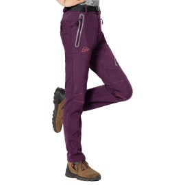 Rdruko Women\'s Hiking Ski Snow Pants Waterproof Insulated Fleece Outdoor Winter Pants(Full Purple, US XL)