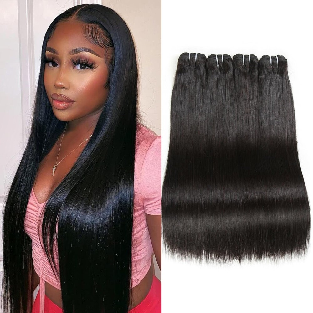 Liang Dian 16 Inch Straight Human Hair 4 Bundles Natural Color 12A Brazilian Virgin Hair 100% Unprocessed Straight Human Hair Bundles(16 16 16 16)