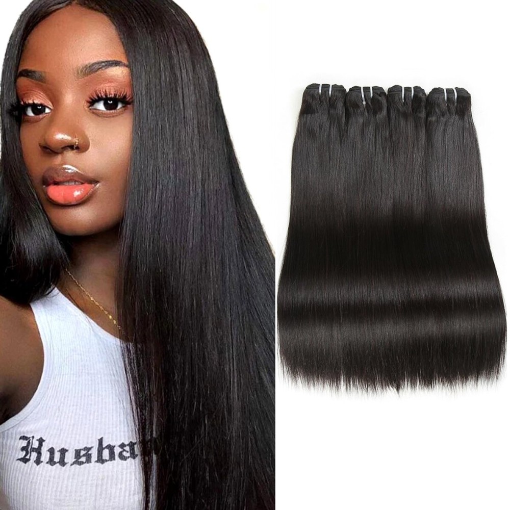 Liang Dian 14 Inch Straight Human Hair 4 Bundles Natural Color 12A Brazilian Virgin Hair 100% Unprocessed Straight Human Hair Bundles(14 14 14 14)