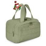 BAGSMART Travel Toiletry Bag, Lightweight Large Wide-open Travel Bag for Women, Puffy Cosmetic Makeup Bag Organizer with Handle for Accessories,Essentials, Toiletries, Green