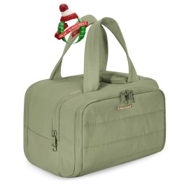 BAGSMART Travel Toiletry Bag, Lightweight Large Wide-open Travel Bag for Women, Puffy Cosmetic Makeup Bag Organizer with Handle for Accessories,Essentials, Toiletries, Green