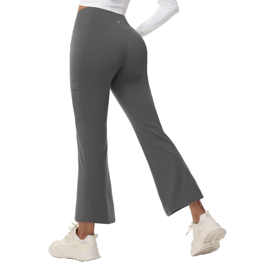 baleaf Women\'s 27 Fleece Lined Pants Water Resistant Crossover Flare Leggings Bootcut Hiking Thermal Winter Outdoor Dark Gray 2XL