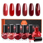 modelones Red Nail Polish Set, 6 Colors Dark Ruby Cherry Cat Eye Glitter Mini Quick Dry Nail Lacquer Kit, Magnetic Sparkle DIY Nail Art Manicure Christmas Gift for Women Girls