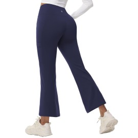 baleaf Women\'s 27 Fleece Lined Pants Water Resistant Crossover Flare Leggings Bootcut Hiking Thermal Winter Outdoor Navy M