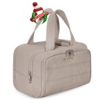 BAGSMART Travel Toiletry Bag, Crush Toiletry Bag for Women, Wide-open Puffy Toiletry Bags for Traveling, Large Travel Cosmetic Makeup Bag Organizer for Accessories,Toiletrie, Grayish Brown