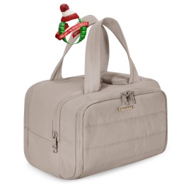 BAGSMART Travel Toiletry Bag, Crush Toiletry Bag for Women, Wide-open Puffy Toiletry Bags for Traveling, Large Travel Cosmetic Makeup Bag Organizer for Accessories,Toiletrie, Grayish Brown