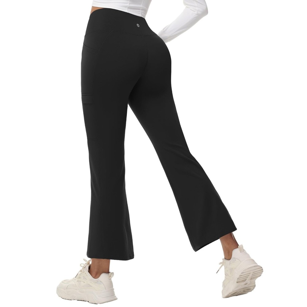 baleaf Women\'s 27 Fleece Lined Pants Water Resistant Crossover Flare Leggings Bootcut Hiking Thermal Winter Outdoor Black XS