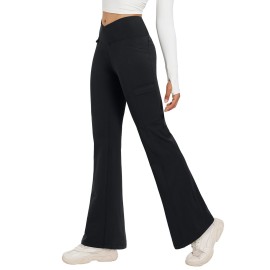 baleaf Women\'s 27 Fleece Lined Pants Water Resistant Crossover Flare Leggings Bootcut Hiking Thermal Winter Outdoor Navy L