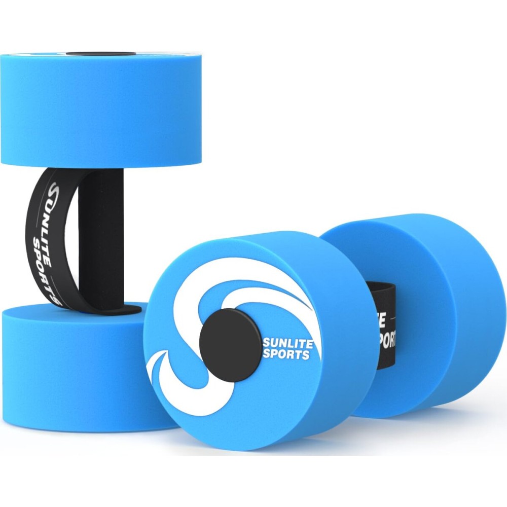 Sunlite Sports Water Weights Pool Exercise Dumbbells, Water Aerobic Equipment, High-Density EVA-Foam Dumbbell with Handle Strip, Aqua Therapy, Pool Fitness Exercise Set of 2