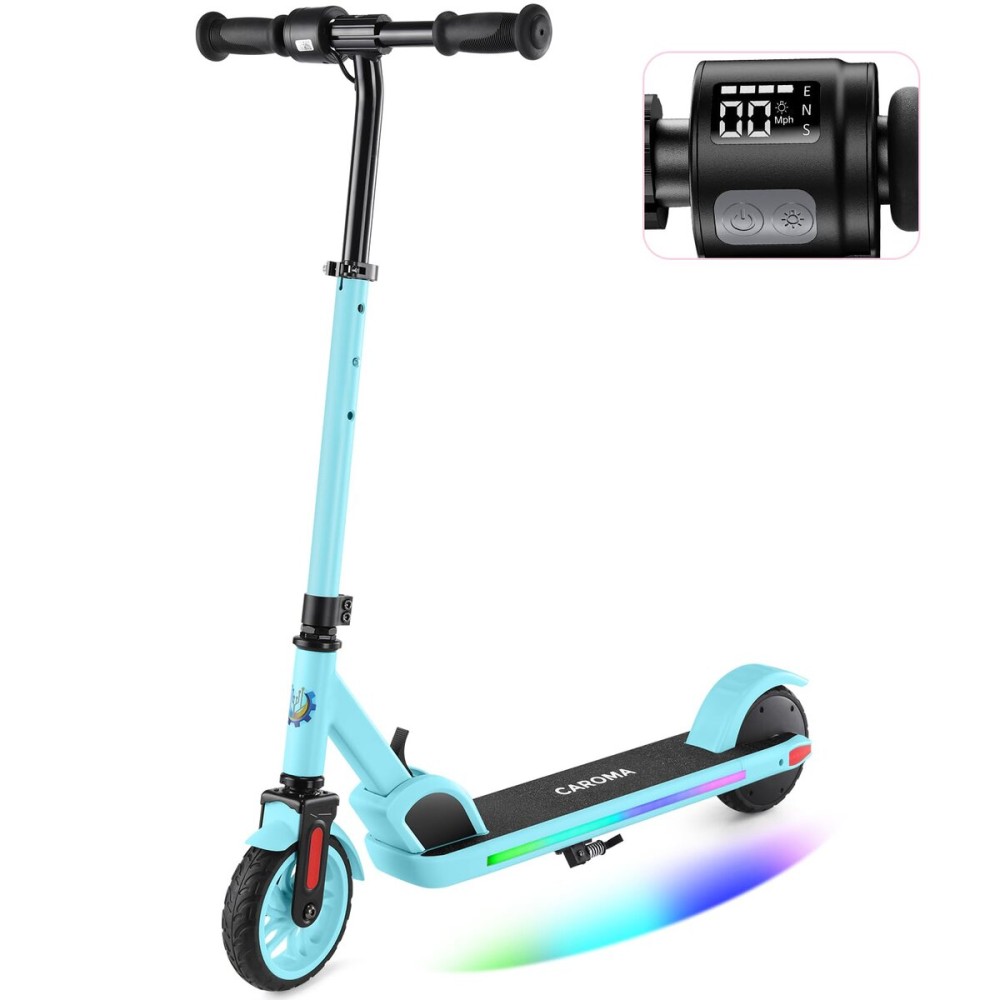 Caroma Electric Scooter for Kids Ages 10-14, 180W Foldable Kid Electric Scooter, Max 7 Miles & 10 Mph, LED Display, Colorful Lights, Adjustable Height, Lightweight Electric Scooters for Kids Teens