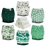 Mama Koala 3.0 Pocket Cloth Diapers for Babies with AWJ Lining, 6 Pack with 6 4-Layer Natural Cloth Diaper Inserts - Reusable and Washable Pocket Diapers (Love Green)