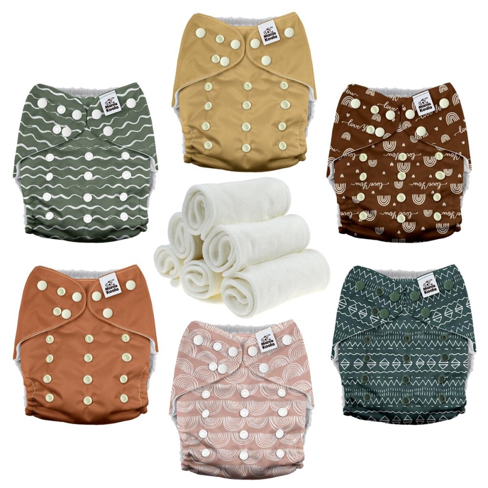 Mama Koala 3.0 Pocket Cloth Diapers for Babies with AWJ Lining, 6 Pack with 6 4-Layer Natural Cloth Diaper Inserts - Reusable and Washable Pocket Diapers (Hope in The Desert)